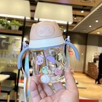 婴儿学饮杯防漏防呛吸管杯儿童水壶便携耐摔带手柄外出幼儿园小 280ml蓝把[+背带]