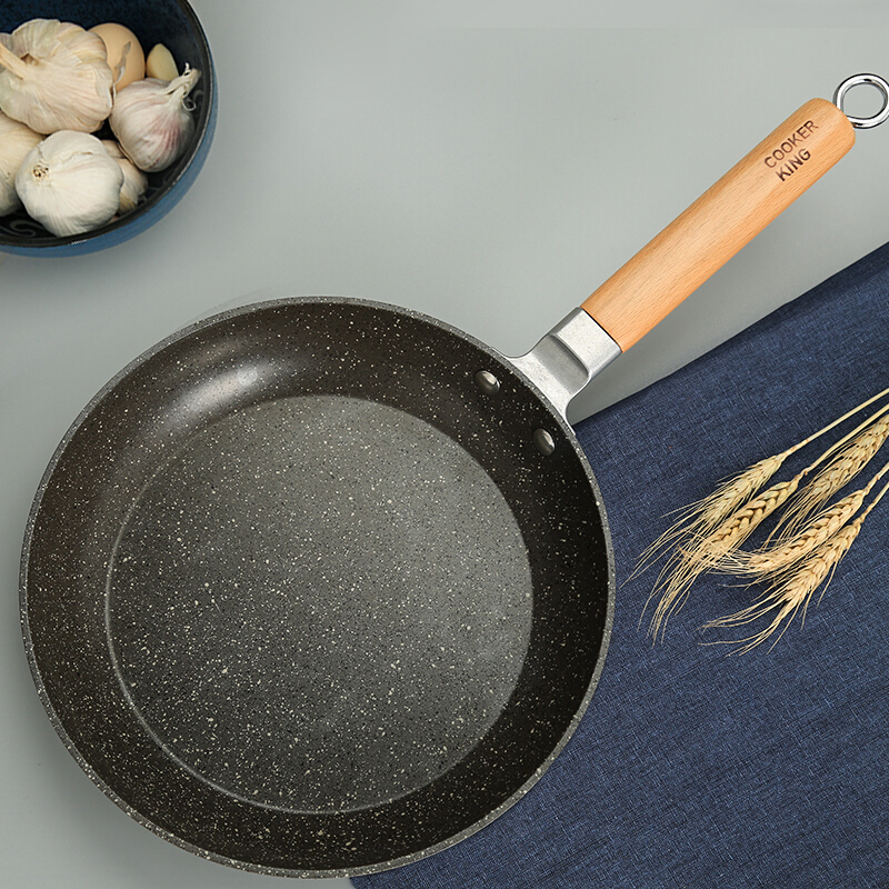 炊大皇平底锅不粘锅28cm麦饭石色煎锅电磁炉明火通用28cm麦饭石色无盖