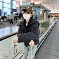 羽绒棉衣棉服女外套2023年秋冬季新款短款面包服港风学生胖MM棉袄_173351 M 黑色
