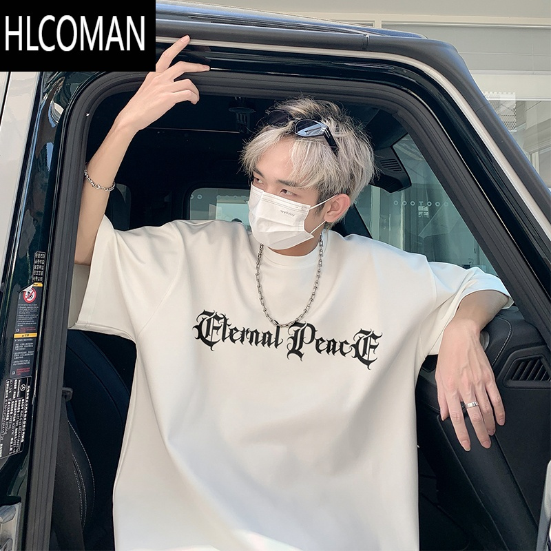 HLCOMAN十字架玫瑰印花短袖t恤男款夏季美式高街潮流宽松半袖男