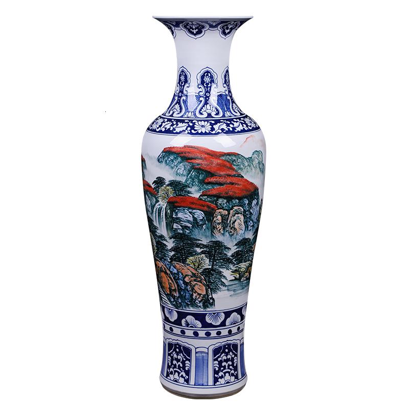 手绘仿古青花山水景德镇陶瓷器客厅新房酒店装饰大摆件 三维工匠 江山多娇1米高清大图