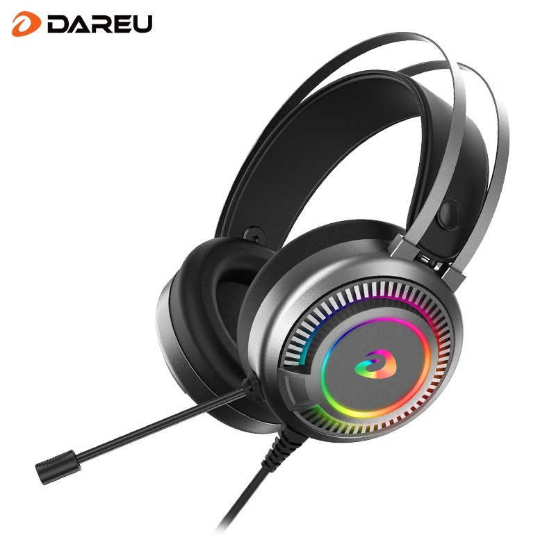 达尔优EH718头戴式电竞游戏耳机虚拟7.1声道立体环绕(RGB 听音辨位CF吃鸡LOL绝地) 银灰单USB+RGB灯