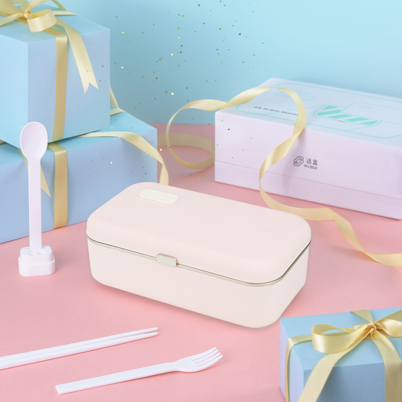 适盒 A4BOX 电加热饭盒 插电保温 上班族电热便携热饭神器便当盒陶瓷内胆800毫升自动恒温功能[粉色标配+送餐具]