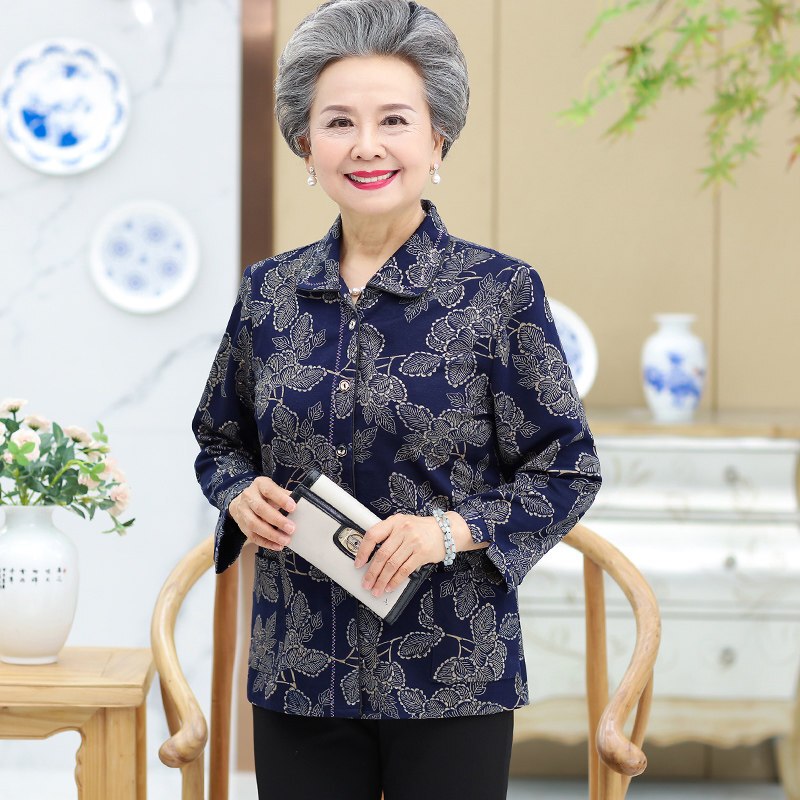 老年人秋装女妈妈上衣奶奶春秋长袖中老年6070老人衣服老年薄外套