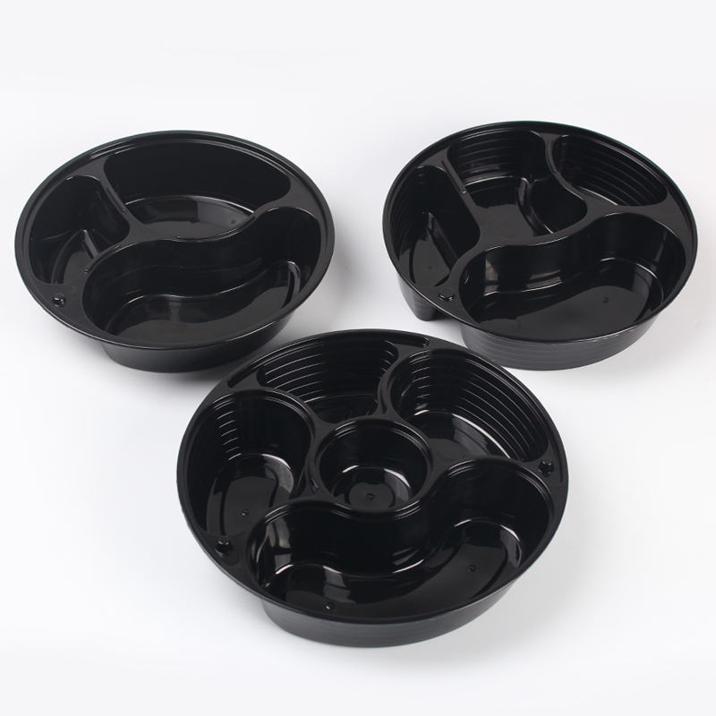 一次性4格圆形餐盒透明带盖加厚750ml打包盒120个件视频