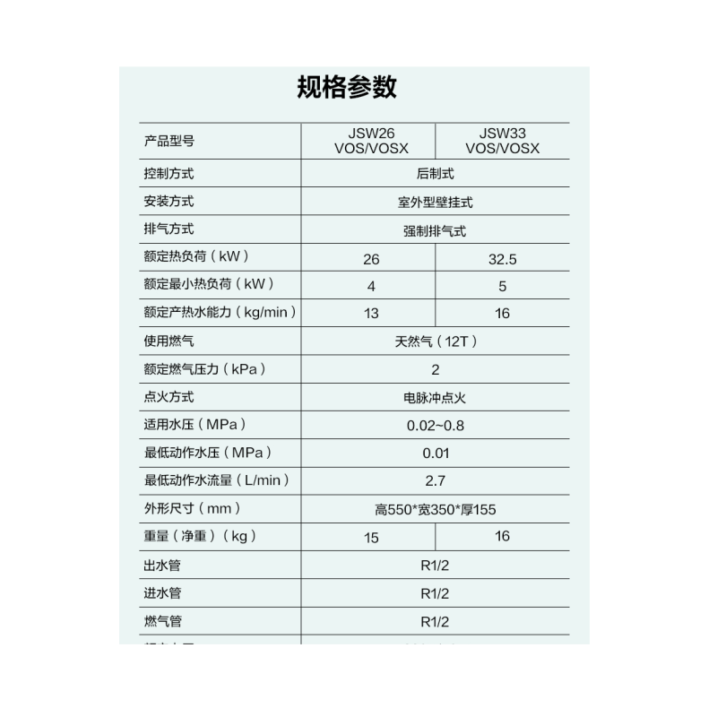 A.O.史密斯户外型燃气热水器JSW33-VOSX
