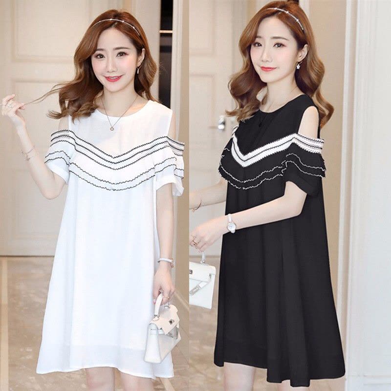 迪鲁奥(DILUAO)孕妇装夏装2021新款漏肩孕妇连衣裙中长款时尚潮妈孕妇裙子夏季图片