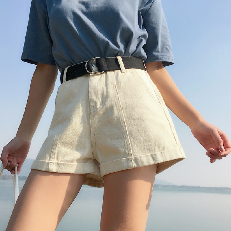 夏装女装新款韩版卷边宽松阔腿裤短裤高腰休闲牛仔裤短裤学生