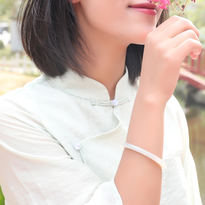 和田玉手镯烟紫色女款细条玉石手镯 多口径可选 附送证书