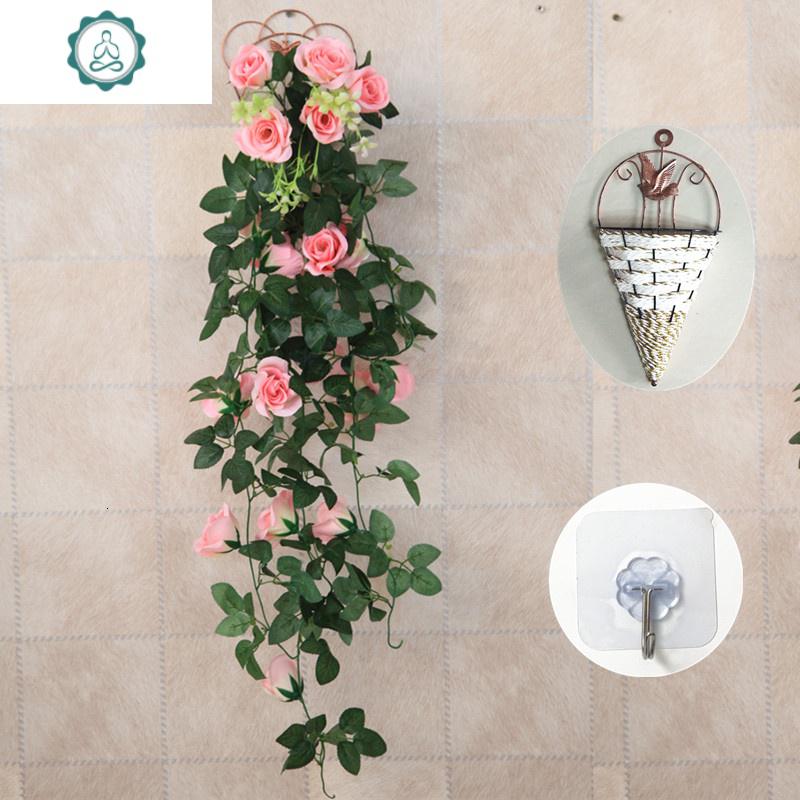 仿真玫瑰花藤假花藤条装饰壁挂吊篮室内客厅墙面绢花塑料植物垂吊 封