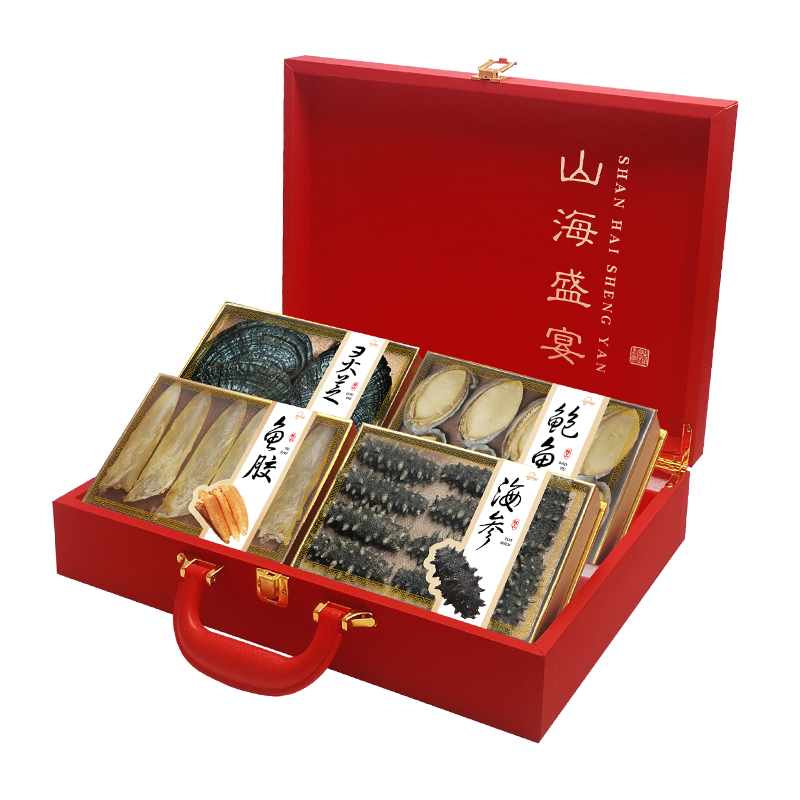 菌益 山珍海味礼盒(海参+鱼胶+鲍鱼+灵芝)滋补品礼包春节送礼