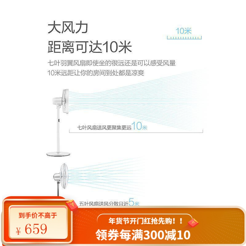 艾美特电风扇落地家用立式大遥控无叶台式电扇塔扇 白色