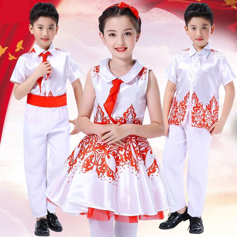 六一儿童合唱服装女礼服合唱团演出服男中小学生诗歌朗诵表演服装米