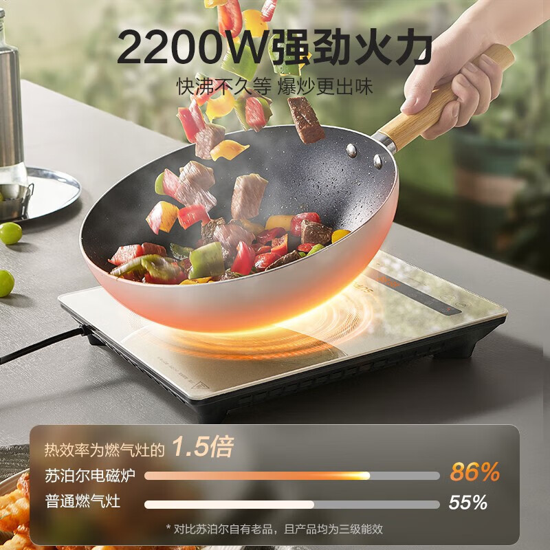 苏泊尔(SUPOR)电磁炉2200W大功率爆炒大火力恒匀火加热透明微晶面板电磁炉火锅炉C22-IA818A高清大图