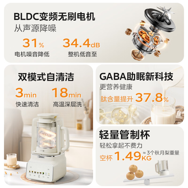 美的(Midea)破壁料理机MJ-FC18变频破壁机1.75大容量家用多功能豆浆烹饪机榨汁低音料理机豆浆机高清大图