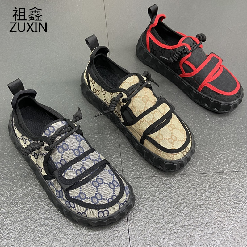 祖鑫男鞋子2021新款秋季韩版一脚蹬小丑鞋潮流休闲帆布鞋百搭小伙潮鞋
