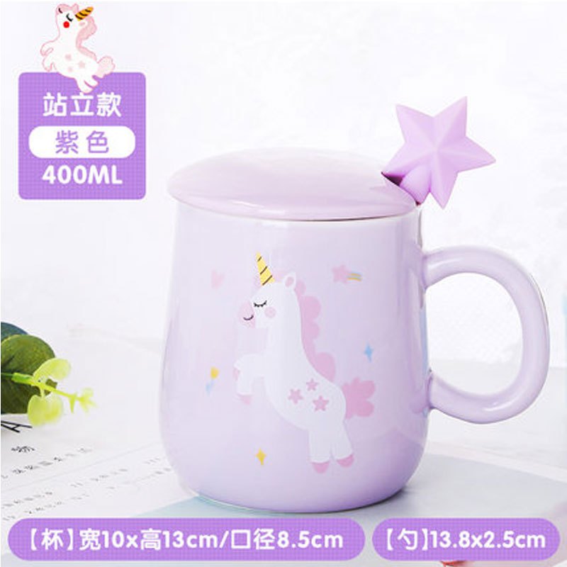 创意可爱萌水杯子陶瓷带盖勺马克杯情侣女学生韩版早餐牛奶咖啡杯通用简约咖啡杯水杯水具