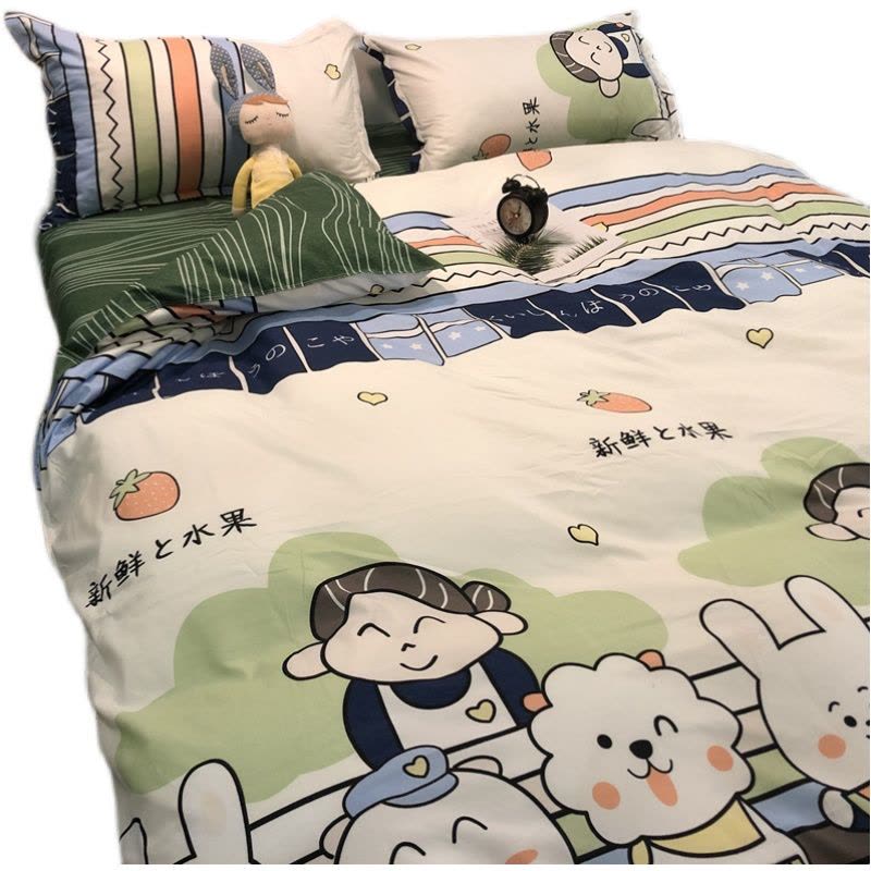 美式深蓝色复古四件套床单被单被套田园白晶菊碎花三件套图片