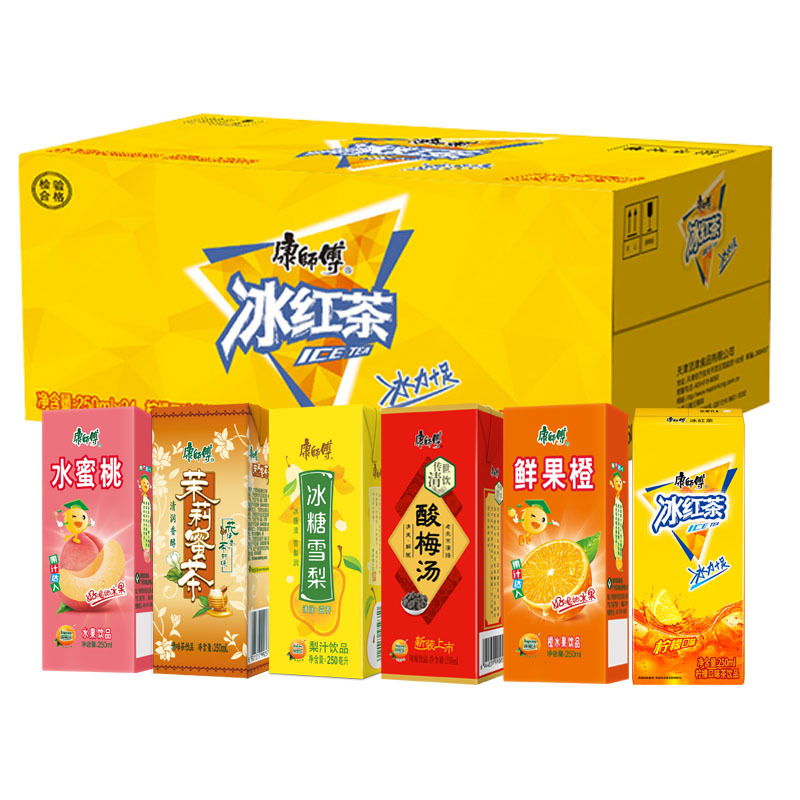 康师傅冰红茶纸盒装250ml24盒蜂蜜柚子茉莉绿茶鲜果橙水蜜桃果汁饮料
