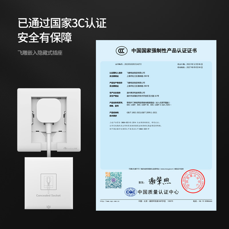 飞雕(FEIDIAO)86型嵌入式插座冰箱专用隐藏式电视柜内嵌式插座墙壁 嵌入式插座GP-10A五孔插座(优雅白)高清大图