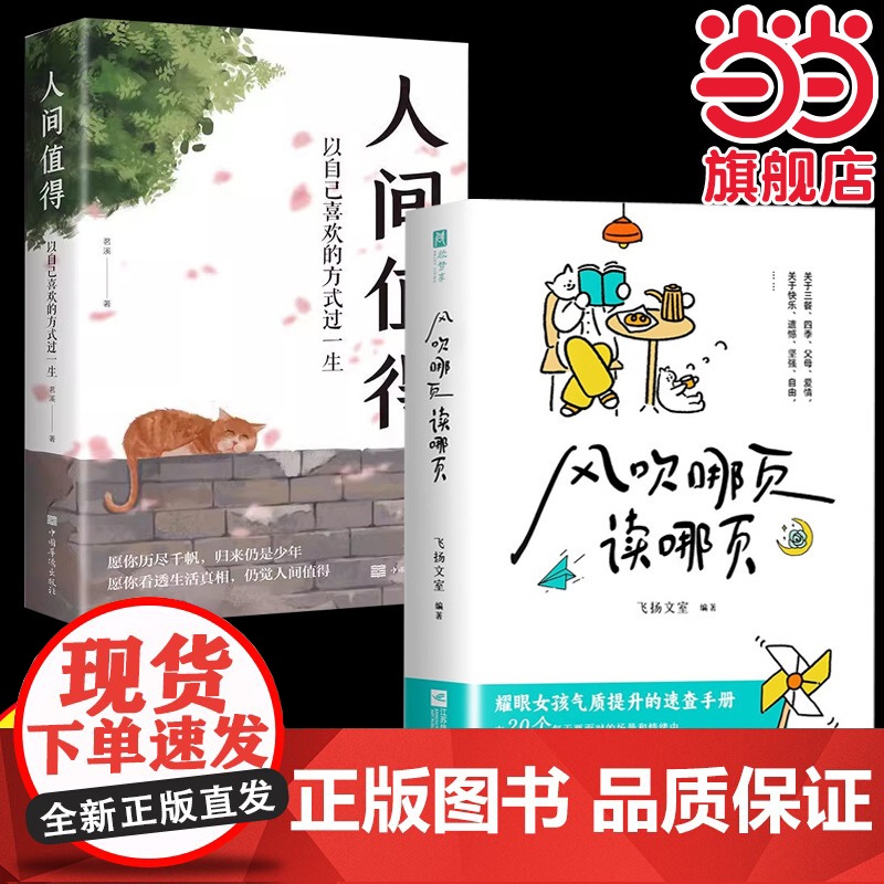 风吹哪页读哪页+人间值得全套2册 以自己喜欢的方式过一生人生正能量成长心灵疗愈书籍青春这世界很好自我实现情绪稳