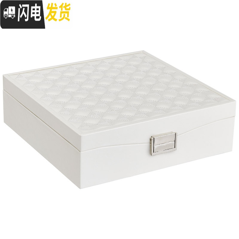 三维工匠首饰盒收纳大容量耳钉收纳盒小双层多功能饰品盒珠宝收纳盒整理盒 白色