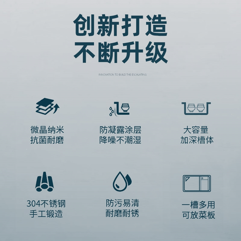 厨房枪灰色304不锈钢网红水槽单槽古达纳米油污洗碗盆洗菜盆