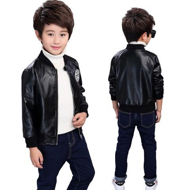 促销童装男童冬季新款加绒外套中小童pu皮衣夹克男孩棒球服宝宝上衣潮