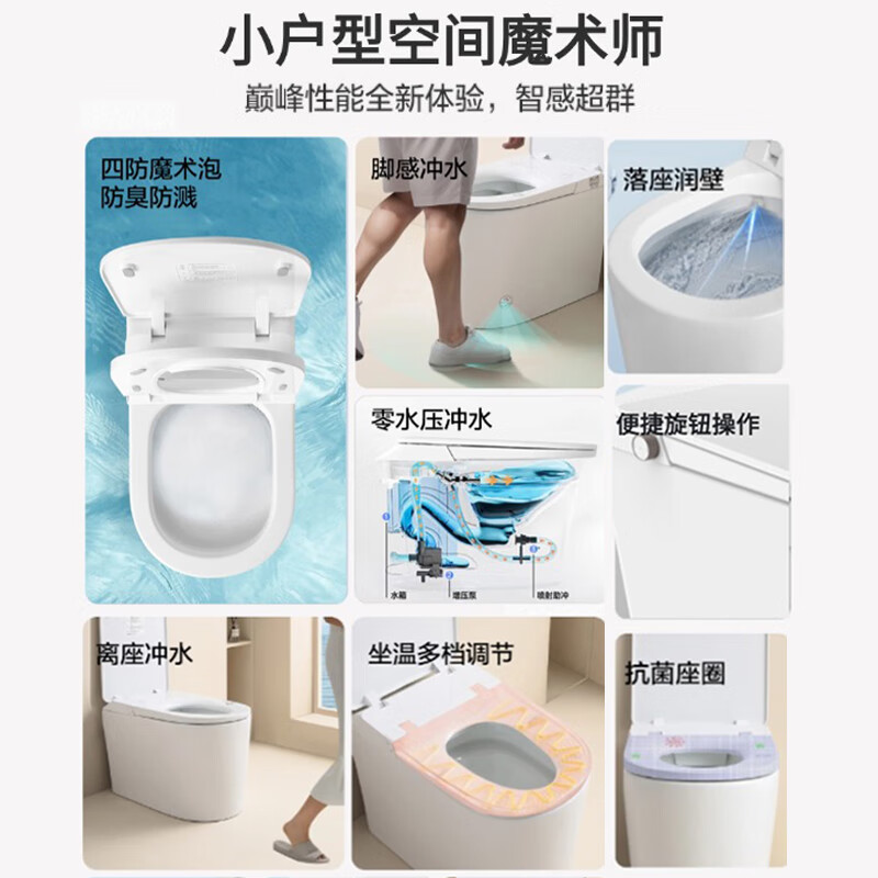 惠达(HUIDA)-ES25-Q1 脚触冲水小户型座圈加热泡沫盾家用轻智能马桶 脚触冲水+零水压+泡沫盾高清大图