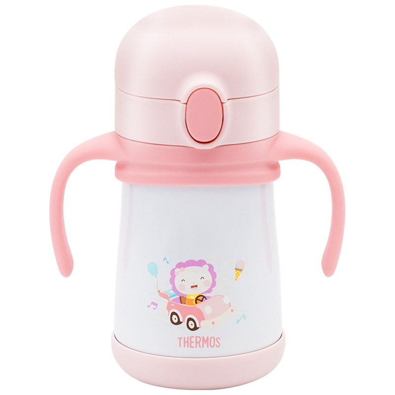 膳魔师(THERMOS)孕婴童保温杯FFH-293L吸管杯内胆316L不锈钢双盖多用290ML学饮杯礼盒装防滑底座粉色