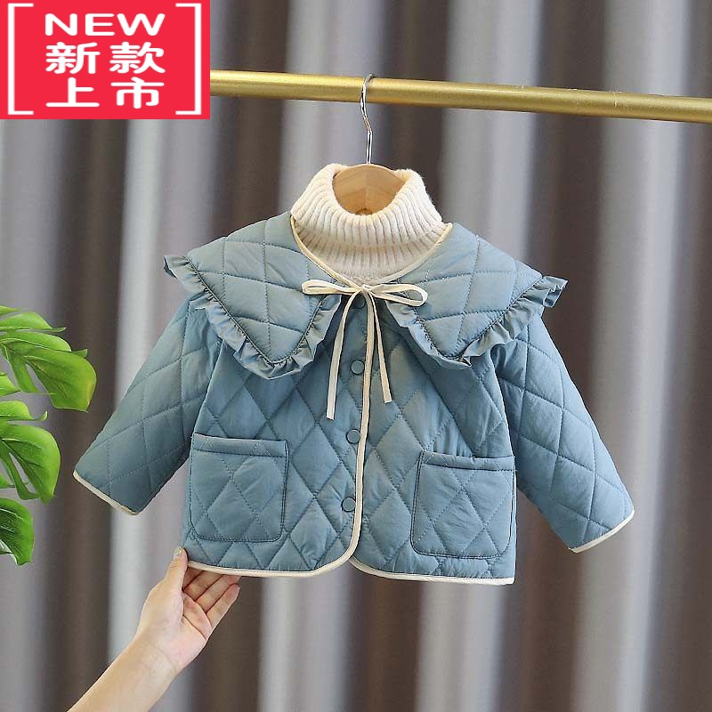 可莉允女童2022秋冬季韩版棉衣轻薄新款儿童洋气夹棉外套女宝宝冬装棉服