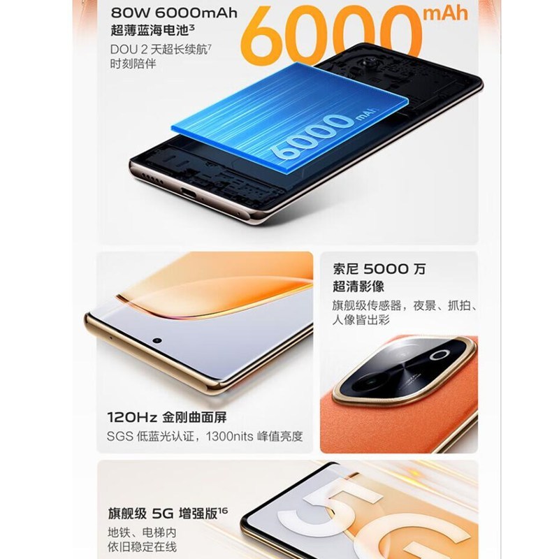 vivo Y200 赤橙 12GB+256GB 骁龙6 5G芯 6000mAh电池80W充电 5000万高清影像 44W闪充 5G 手机