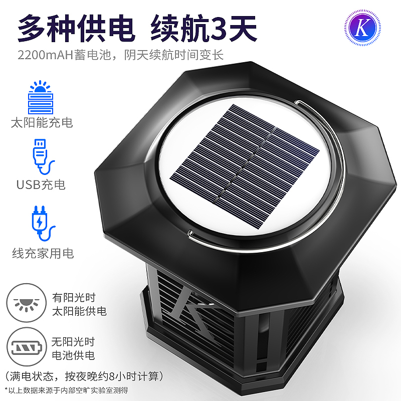 太阳能灭蚊灯户外庭院花园家用室外防水灭蚊子驱蚊神器防水TM02黑色手提款高清大图