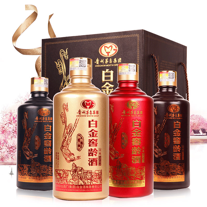 贵州茅台酒厂(集团)白金酒有限责任公司出品 白金窖龄酒金尊酱香型53度425ml4瓶礼盒装
