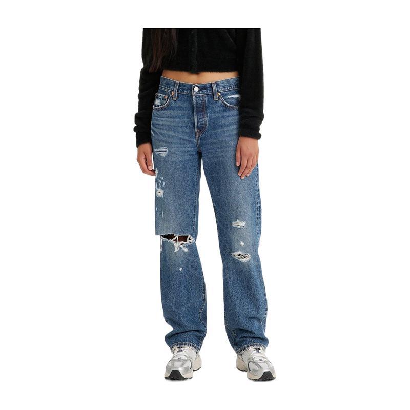 Levi’s李维斯女士个性徽标牛仔裤潮流百搭潮酷破洞裤直筒休闲裤长裤