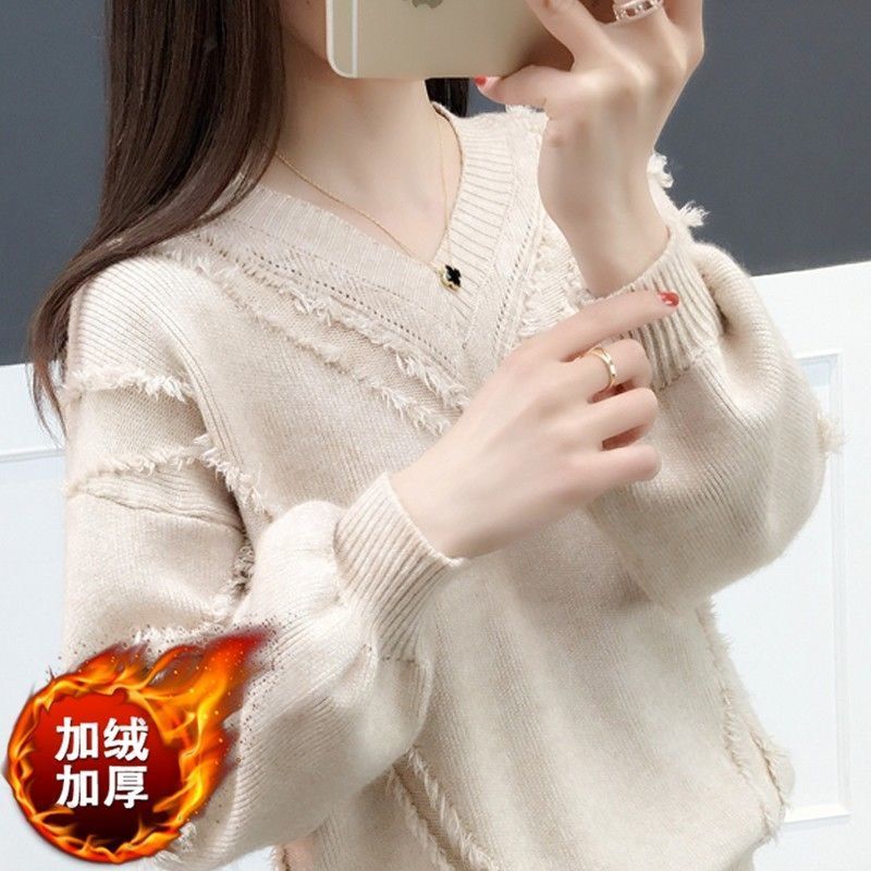 v领针织衫女早春2020新款秋装女装韩版网红套头毛衣女宽松上衣女