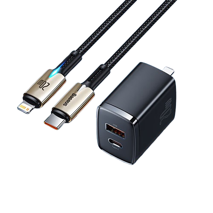 倍思 20W快充充电器U+C +PD快充苹果数据线带灯2米 适用于iPhone14/13/12ProMax线充套装