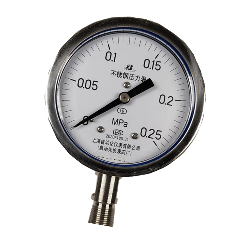 上自仪不锈钢压力表/隔膜/耐震式Y-100BF 接口M20×1.5 量程0-0.25Mpa带三色环高清大图