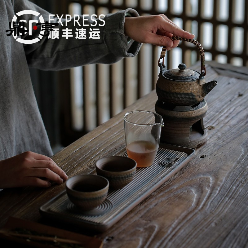 鼎亨日式简约功夫茶具陶瓷干泡小茶盘阳台禅意茶道煮茶壶茶杯套装