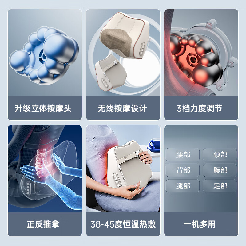 BLAUPUNKT德国蓝宝颈椎按摩器 按摩枕头腰部按摩仪肩颈背部按摩靠垫颈部脖子小腿充电按摩枕BP-YF09高清大图