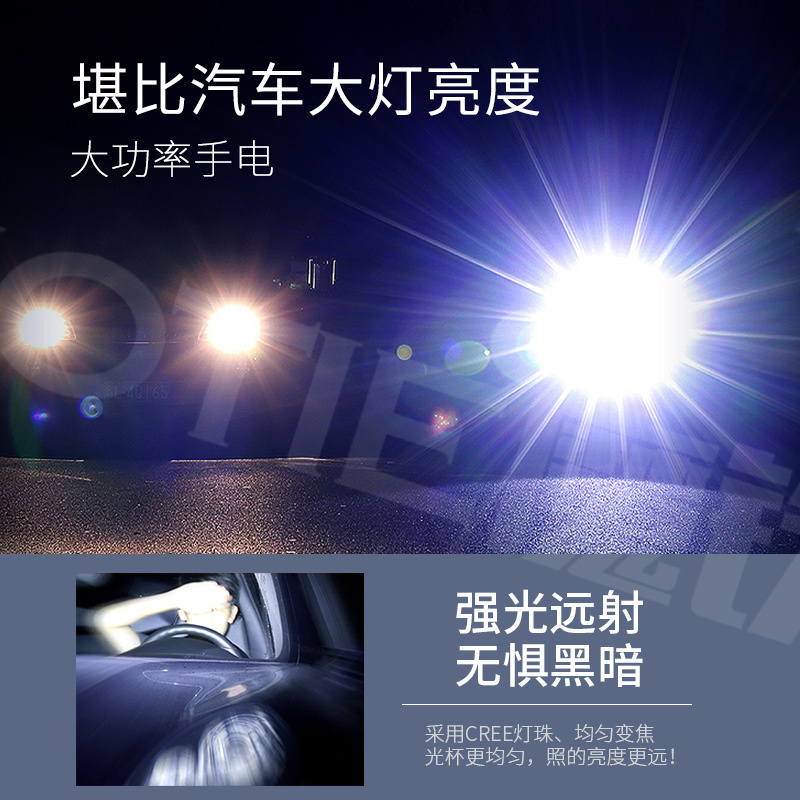 魔铁 LED强光手电筒 远射小型直充电式防水防身 20种变焦迷你家用户外骑行应急灯