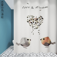 u型杆浴帘套装CIAA浴室免打孔 隔断 恋爱小鸟 白色304不锈钢80*80*80方U+浴帘240*200+挂