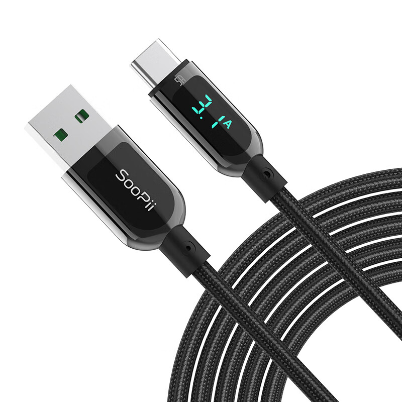 SooPii首佩 LED数显usb-c数据线100WS10CC黑色1.2米高清大图