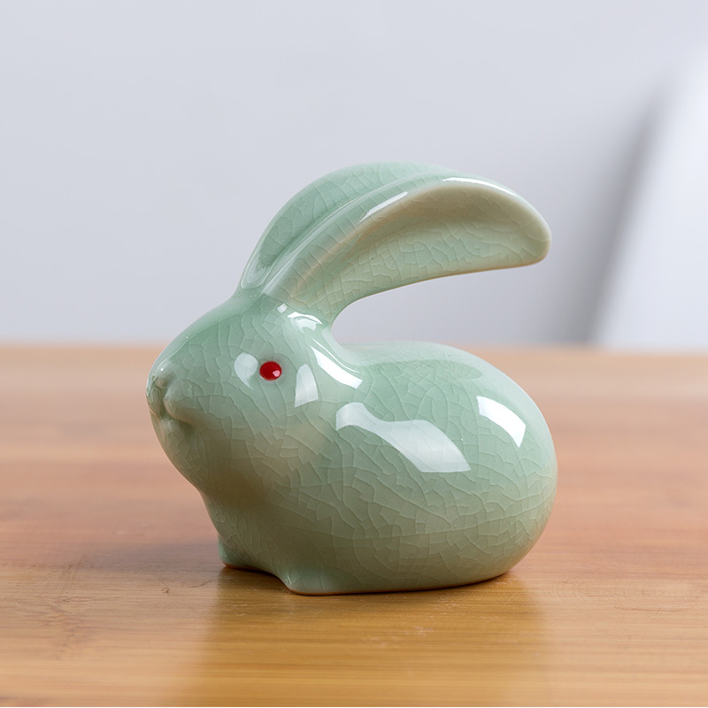 可爱陶瓷兔子摆件小兔子工艺品电视柜办公室桌面装饰品动物小摆件三维