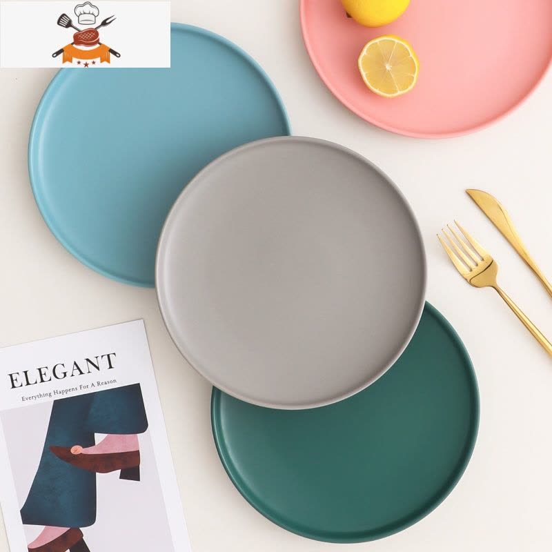 北欧陶瓷西餐盘家用牛排刀叉盘子套装创意网红餐具菜盘圆形早餐盘 6英寸哑光牛排盘-墨蓝(送果叉2个) 敬平图片