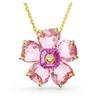 Swarovski女款时尚饰品 粉色水晶花朵项链 金色调滑动链坠