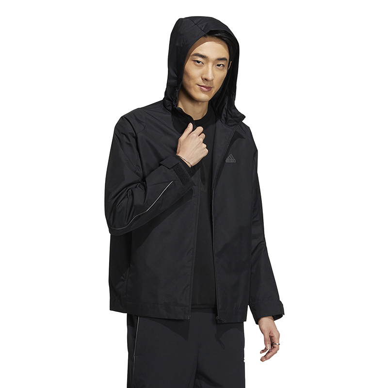 adidas 纯色品牌Logo贴标拉链连帽夹克外套 男款 黑色 HY5831