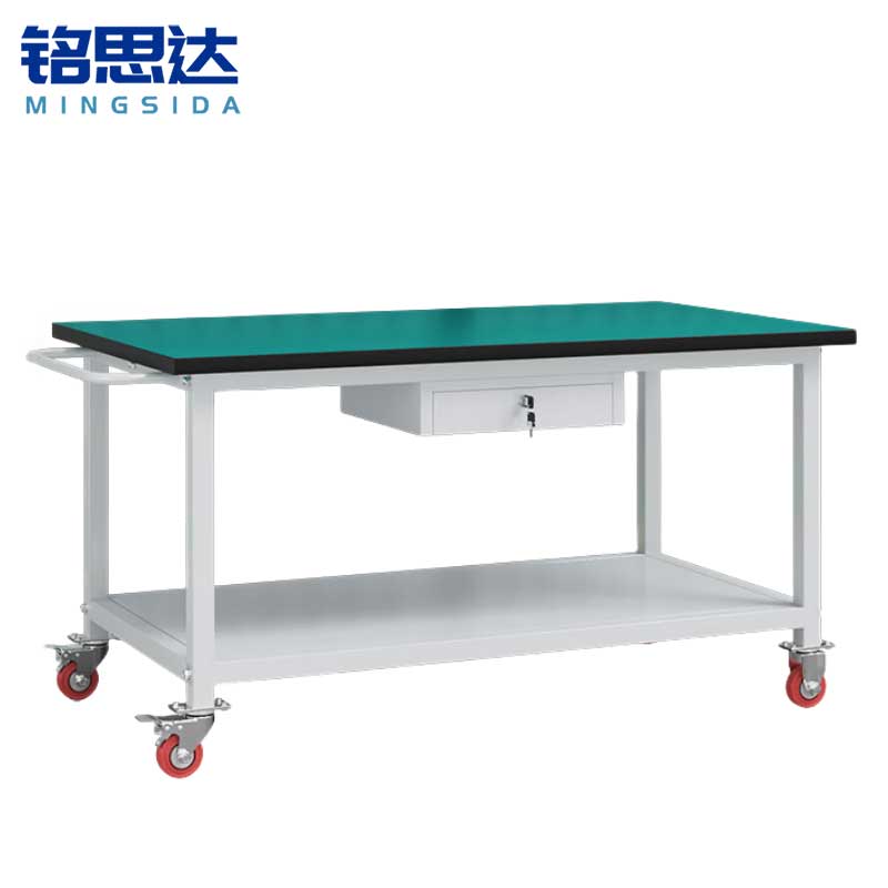 铭思达轻型防静电工作台双层140*80*75cm(带轮)张