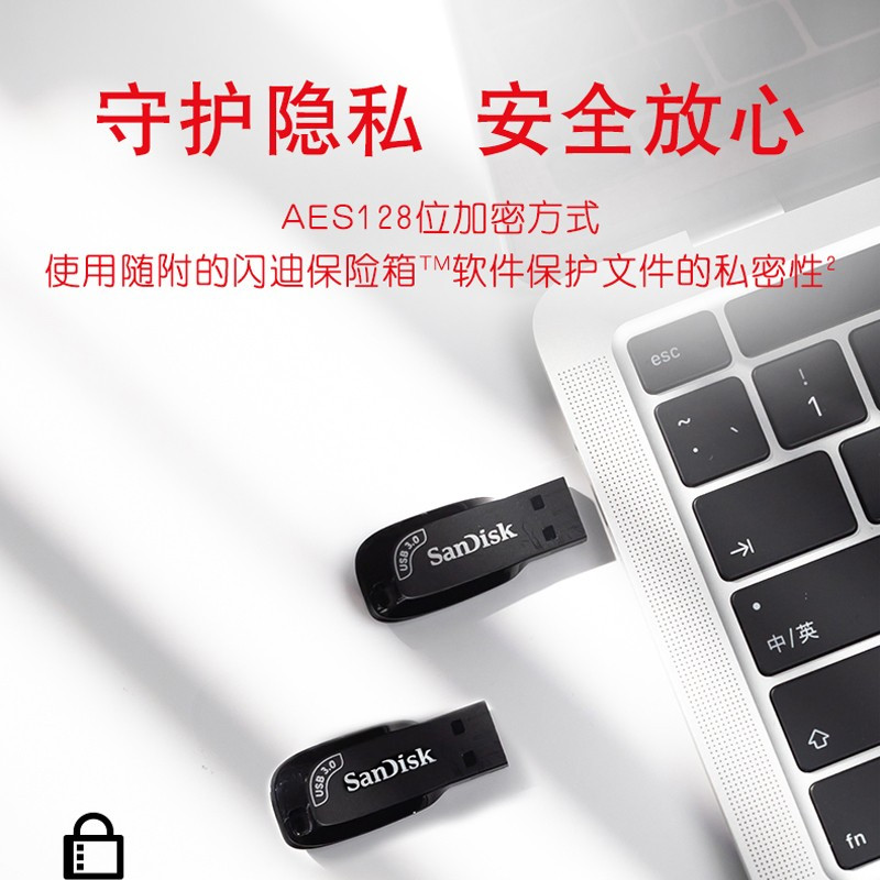 闪迪(SanDisk) CZ410酷邃优盘 USB3.0 高速存储U盘 车载迷你耐用u盘 256GB 黑色