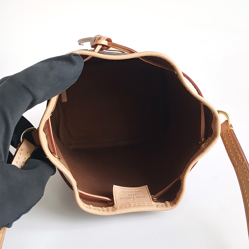 正品lv路易威登女包棕色老花nanonoe小水桶包单肩包lvnano水桶包95新